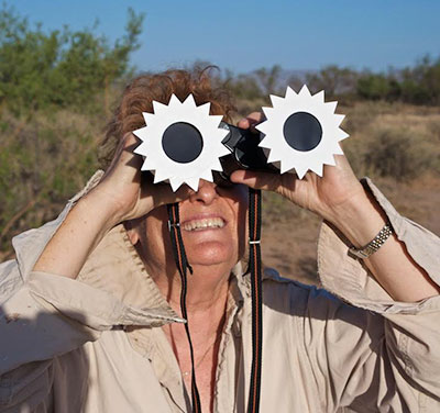 Irene Kitzman with solar binoculars