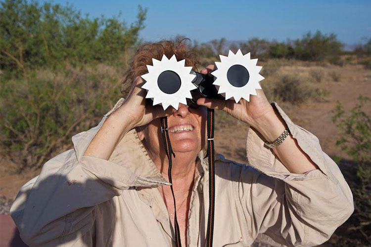 Irene Kitzman with solar binoculars